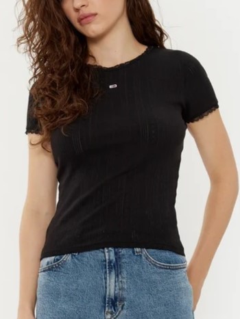 T-shirt TJW Slim Pointelle Rib Black Tommy Jeans