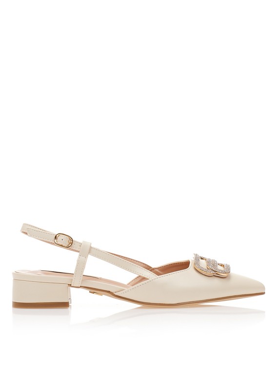 Γόβες mules δερματίνη beige με αγκράφα από στρας Tsoukalas