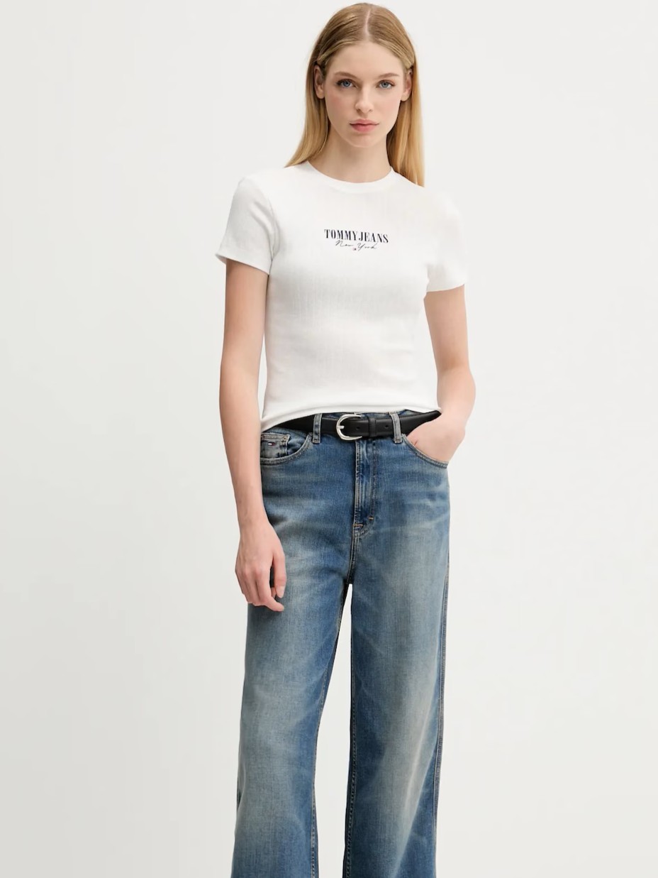 Μπλούζα με κοντό μανίκι Pointelle tee white Tommy jeans