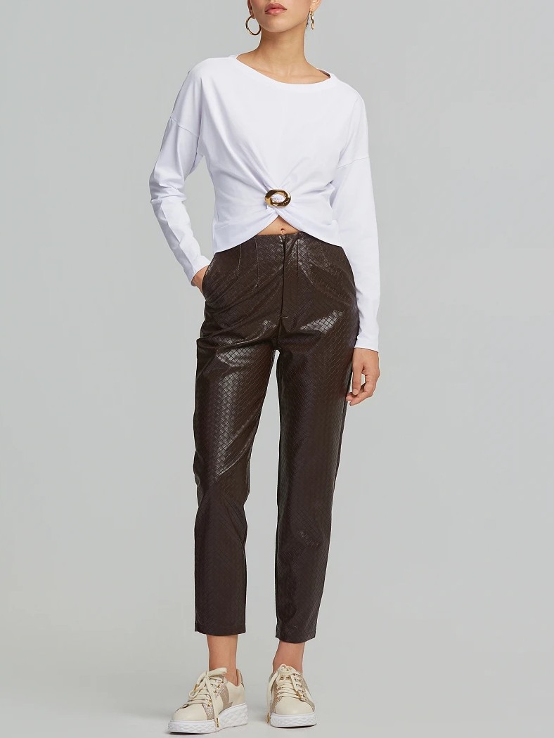 Μπλούζα με μακρύ μανίκι  με σούρες και καρφίτσα white Lynne