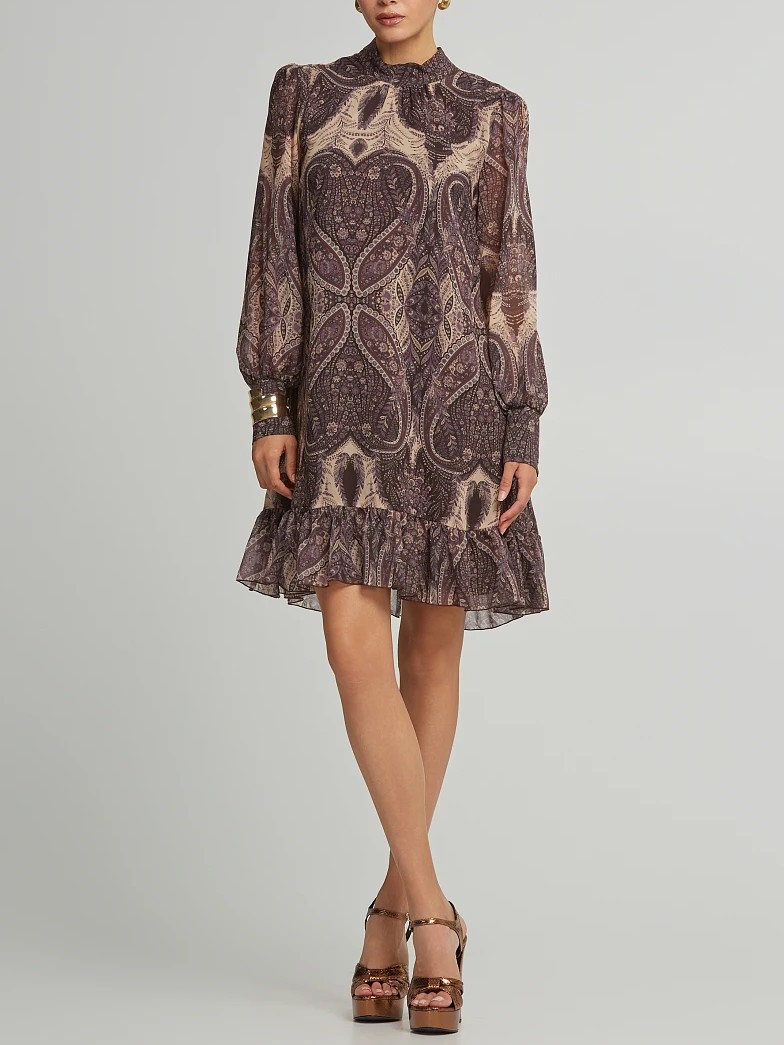 Φόρεμα με μακρύ μανίκι κλος εμπριμέ Brown Lynne