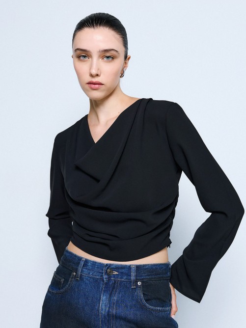 Μπλούζα με μακρύ μανίκι ντραπέ Black Access