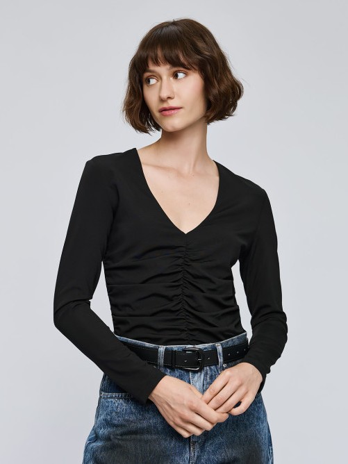 Μπλούζα με μακρύ μανίκι με σούρα Black Access