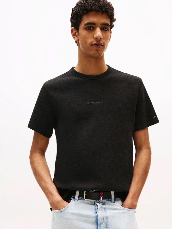 Μπλούζα με κοντό μανίκι slim waffle script tee Black Tommy jeans