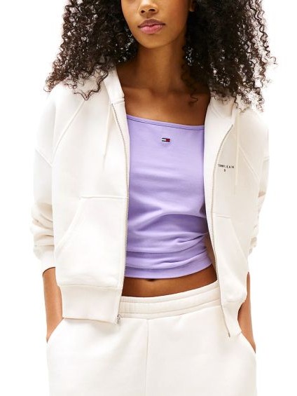 Ζακέτα φούτερ linear boxy fit crop hoodie zip White Tommy jeans