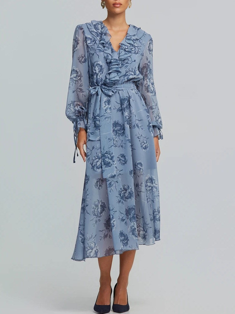 Dress midi printed with ruffles Ciel Lynne