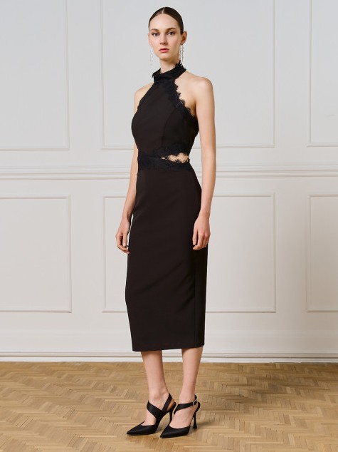 Φόρεμα μίντι halter με δαντέλα Black Access