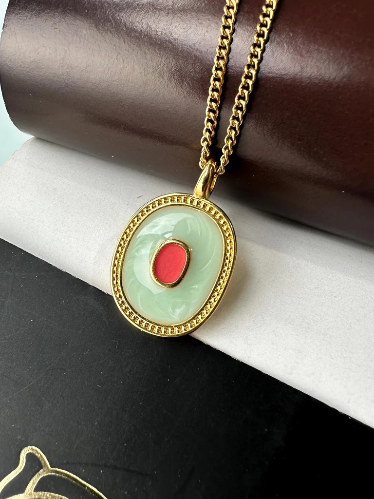 Κολιέ αλυσίδα με oval σμάλτο στοιχείο Φυστικί Elephantina