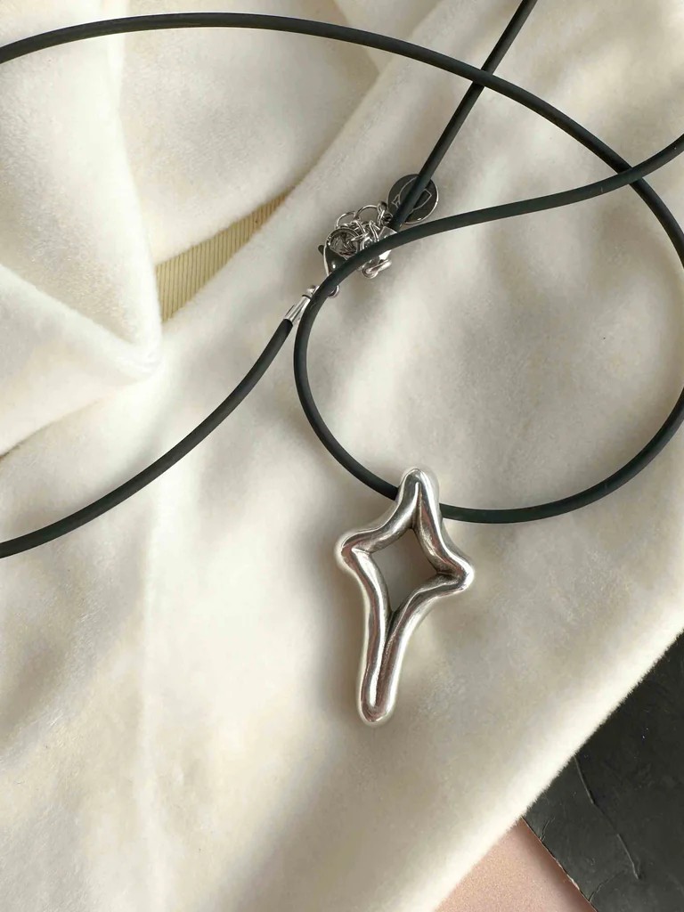 Modern Cross necklace with black cord Silver Elephantina