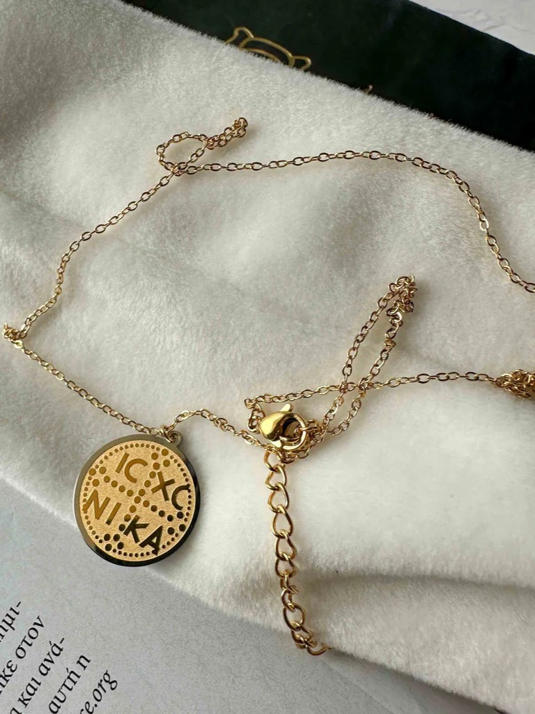 Steel Jewelry with IC-XC NIKA Amulet Gold Elephantina