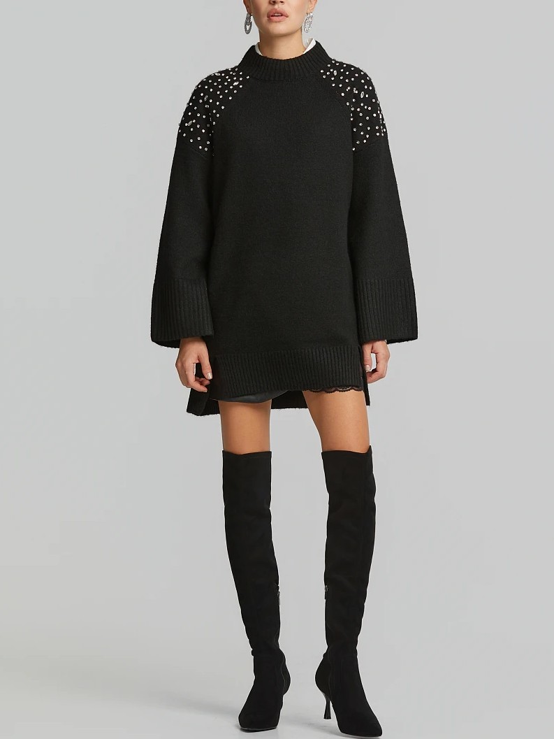 Πουλόβερ πλεκτό με κρύσταλλα Black Lynne