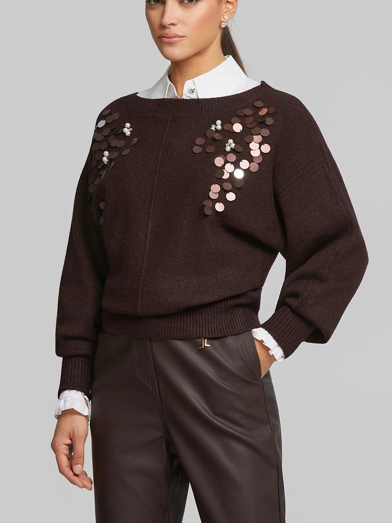 Πουλόβερ πλεκτό με παγιέτες και πέρλες Cherry Lynne
