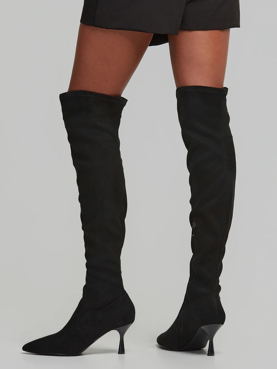 Μπότες πάνω από το γόνατο με σουέτ όψη Black Lynne