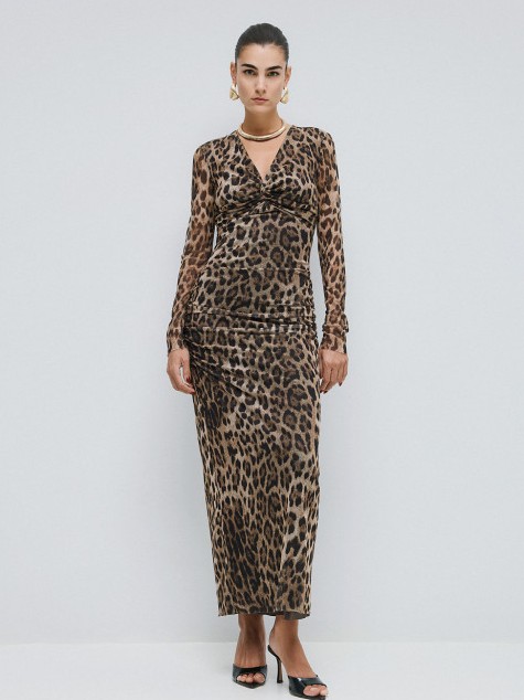 Dress maxi leopard with tulle Brown Access