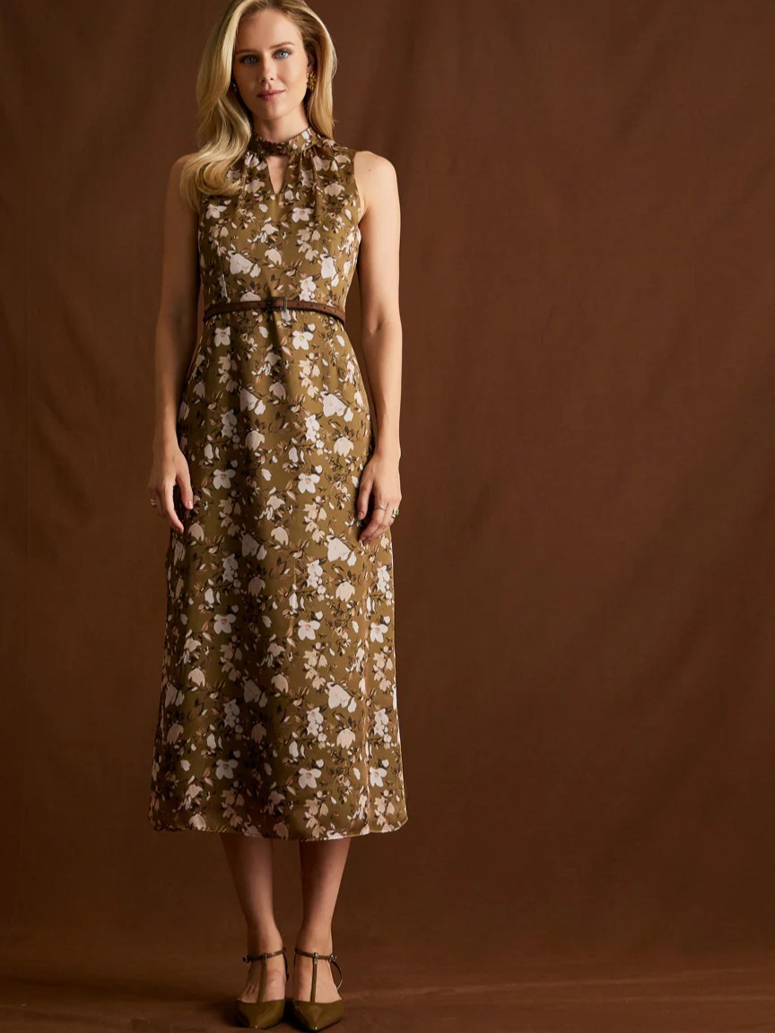 Φόρεμα αμάνικο μίντι εμπριμέ Nina Olive Enzzo