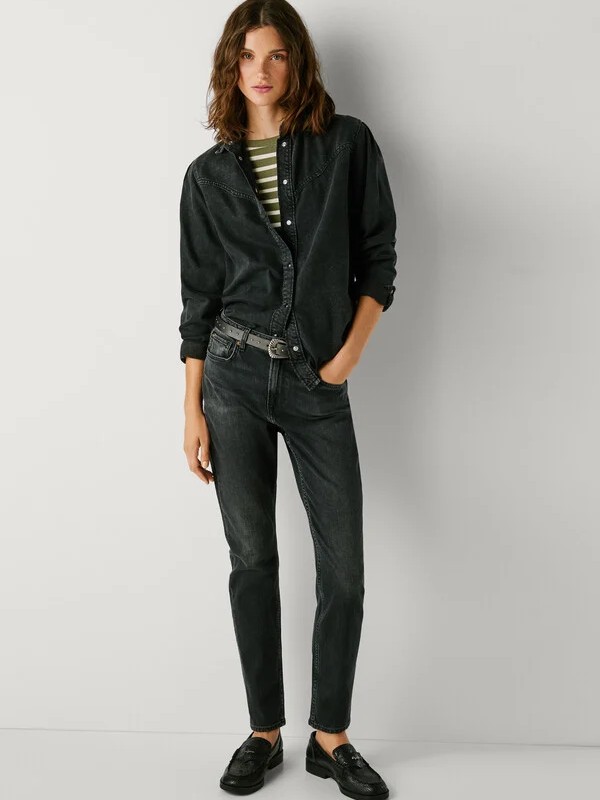 Παντελόνι τζίν high-rise taper fit Violet Black Pepe jeans