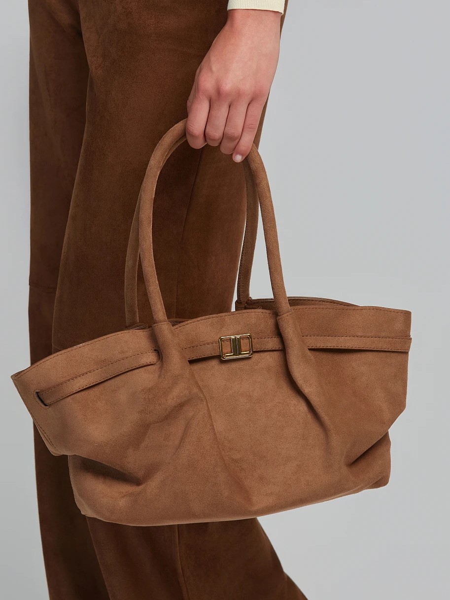 Shoulder bag with pleats and suede look Brown Lynne