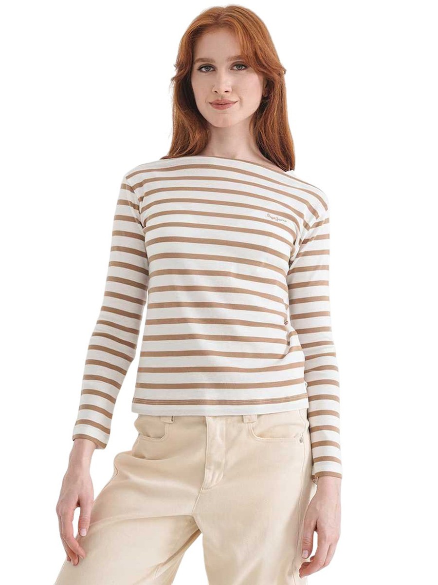 Μπλούζα με μακρύ μανίκι με ρίγες Betty Beige Pepe jeans