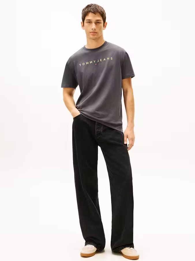 Μπλούζα με κοντό μανίκι TJM Reg Linear Logo Whashed grey Tommy Jeans