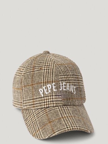 Καπέλο καρό με λογότυπο και καρό σχέδιο Fernand Brown Pepe jeans