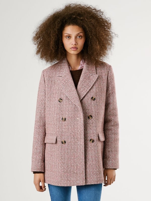 Παλτό ψαροκόκκαλο Salome Pink Pepe jeans