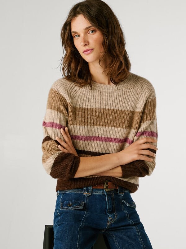 Πουλόβερ πλεκτό ριγέ Cassandra Brown Pepe jeans