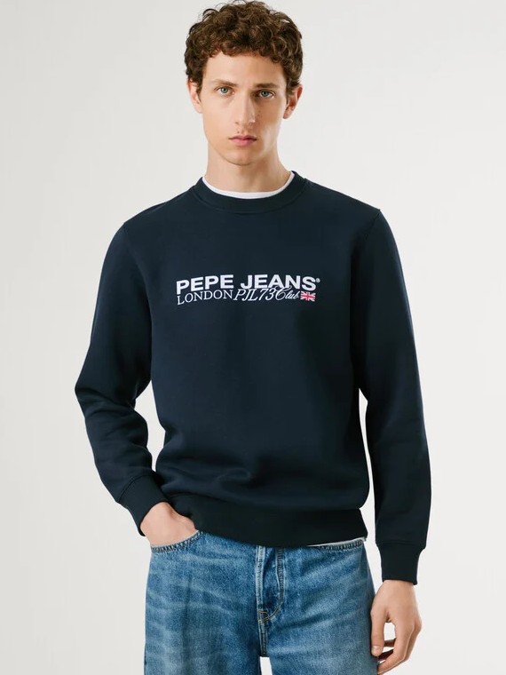Crew neck logo sweatshirt Matthew Blue Pepe jeans