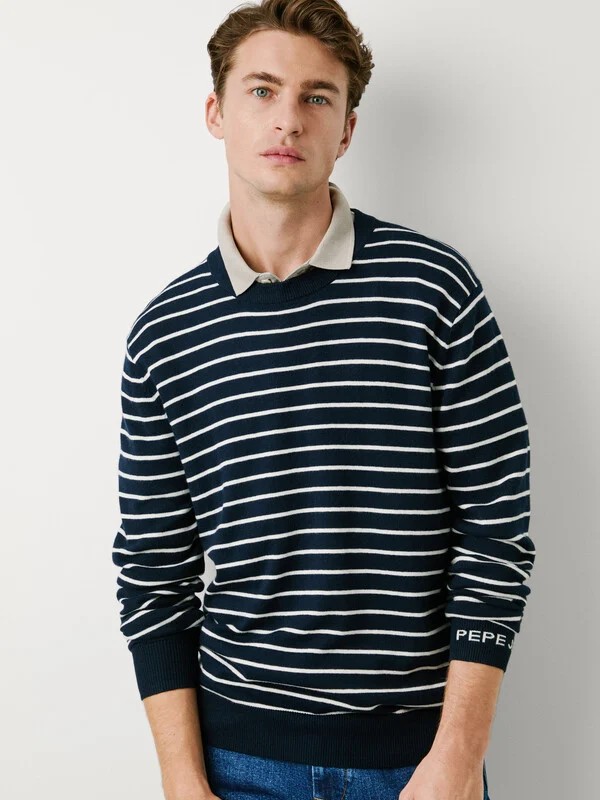 Πουλόβερ πλεκτό ριγέ Andre Blue Pepe jeans