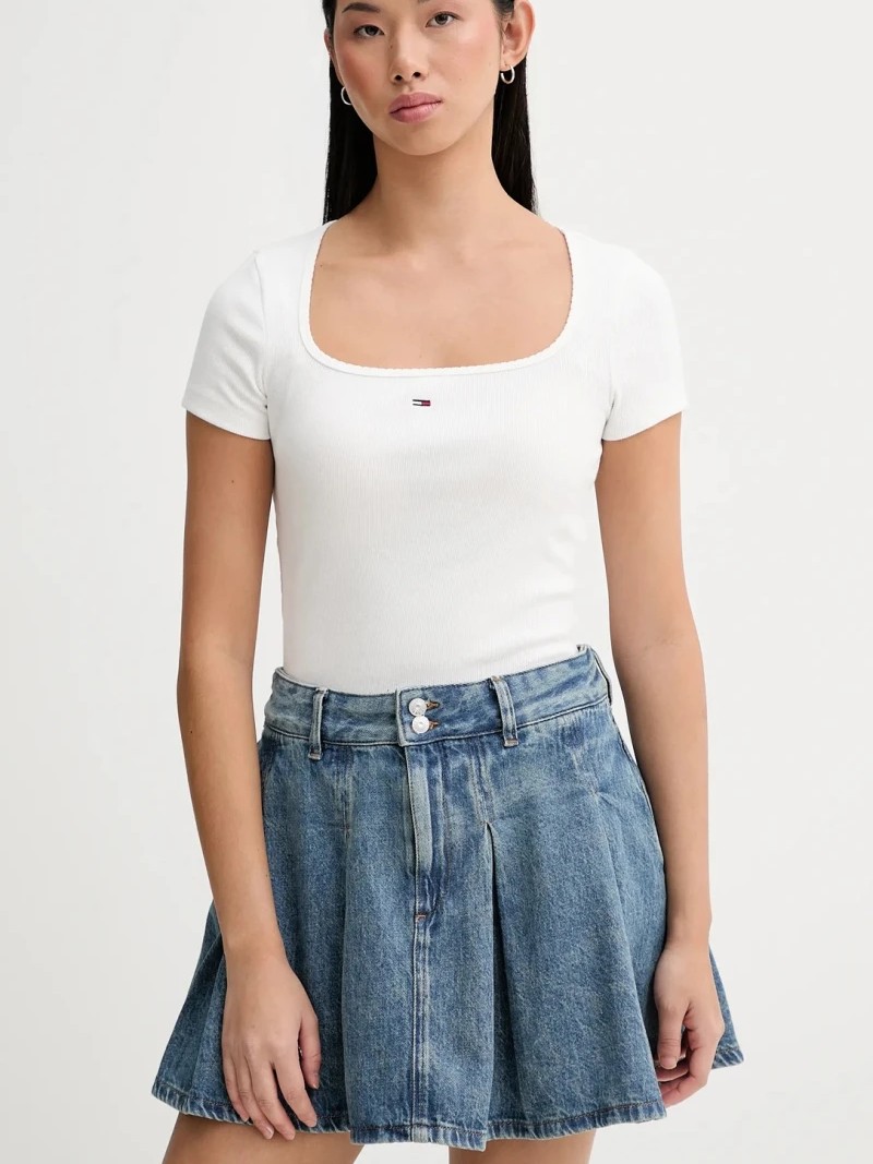 Μπλούζα με κοντό μανίκι slim soft rib ss White Tommy jeans
