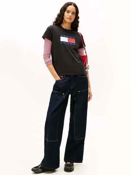 Μπλούζα με κοντό μανίκι TJW flag ss Black Tommy jeans