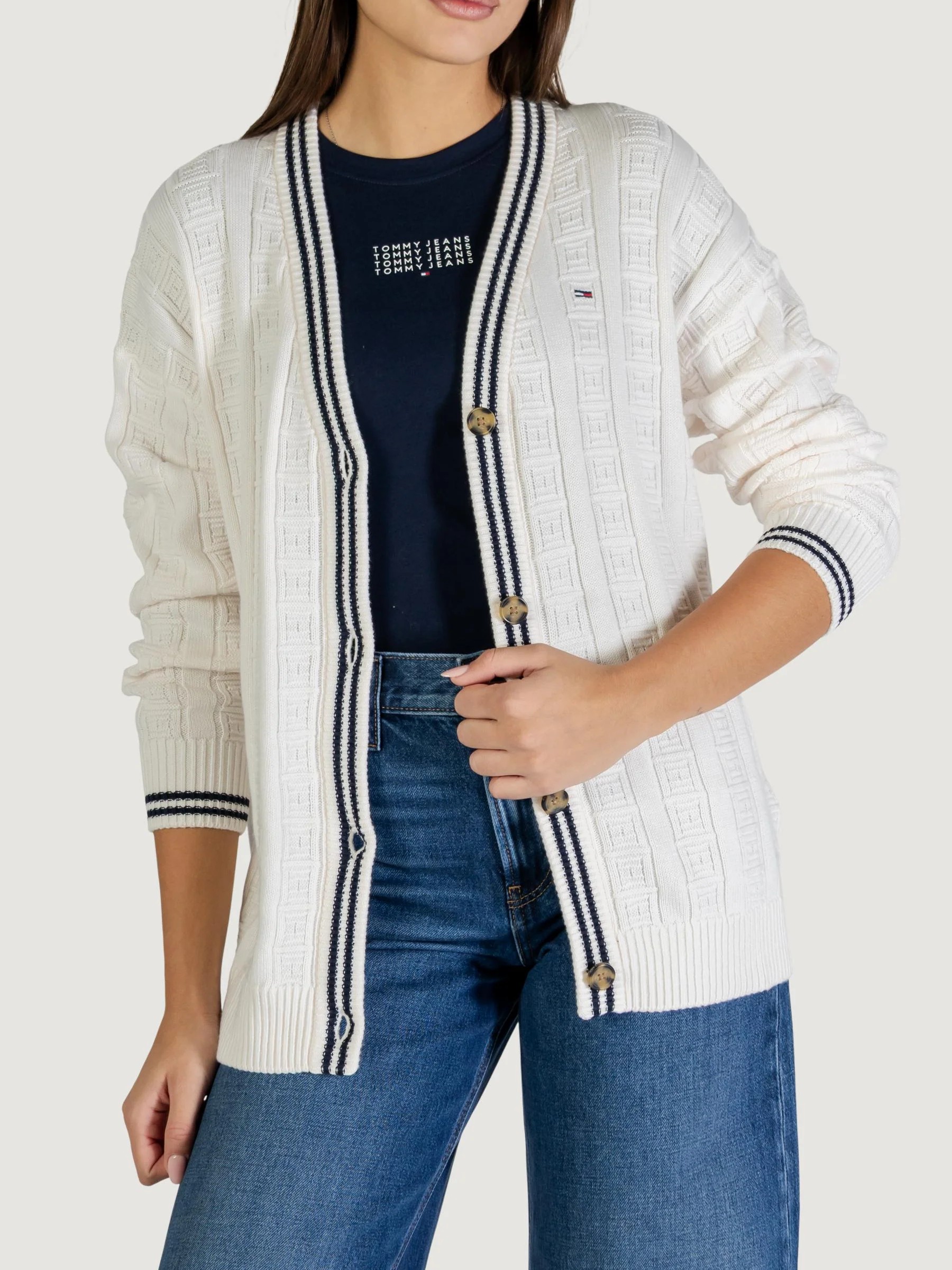 Ζακέτα πλεκτή TJW flag cable White Tommy jeans