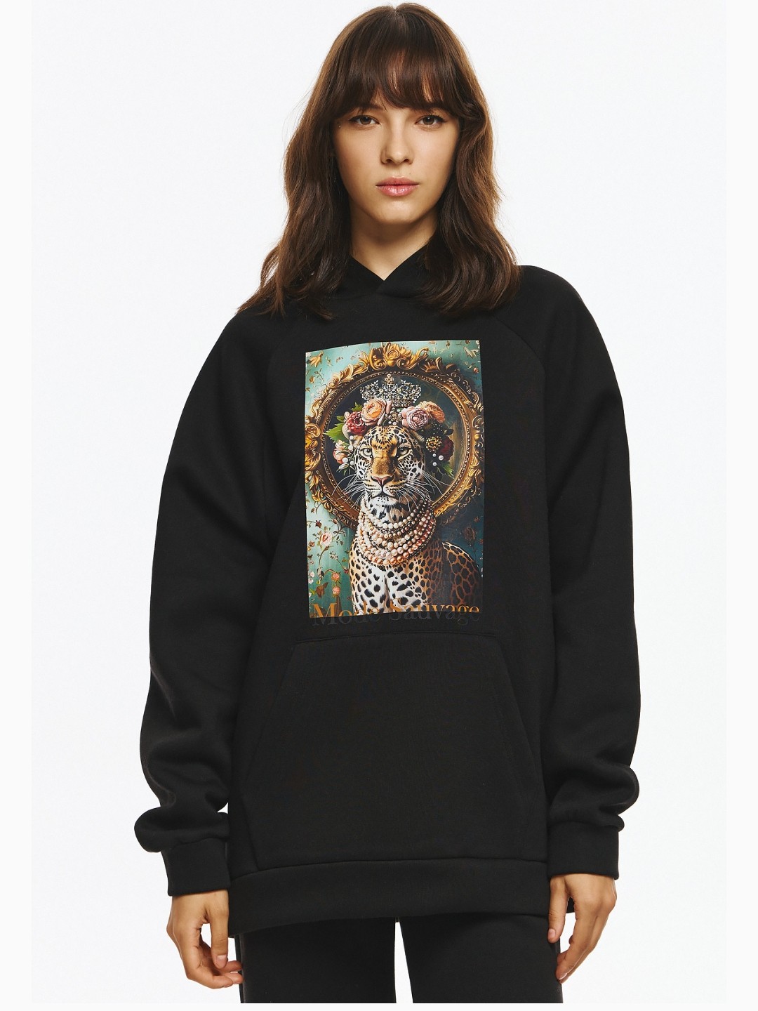Μπλούζα φούτερ με Τύπωμα Τίγρη με Λουλούδια στο Κεφάλι Black De javu