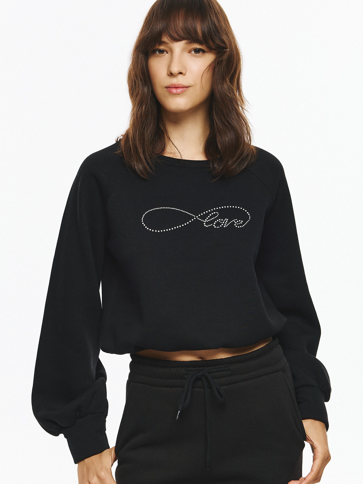 Μπλούζα Φούτερ Crop Top Love με Στρας unitee Black De javu