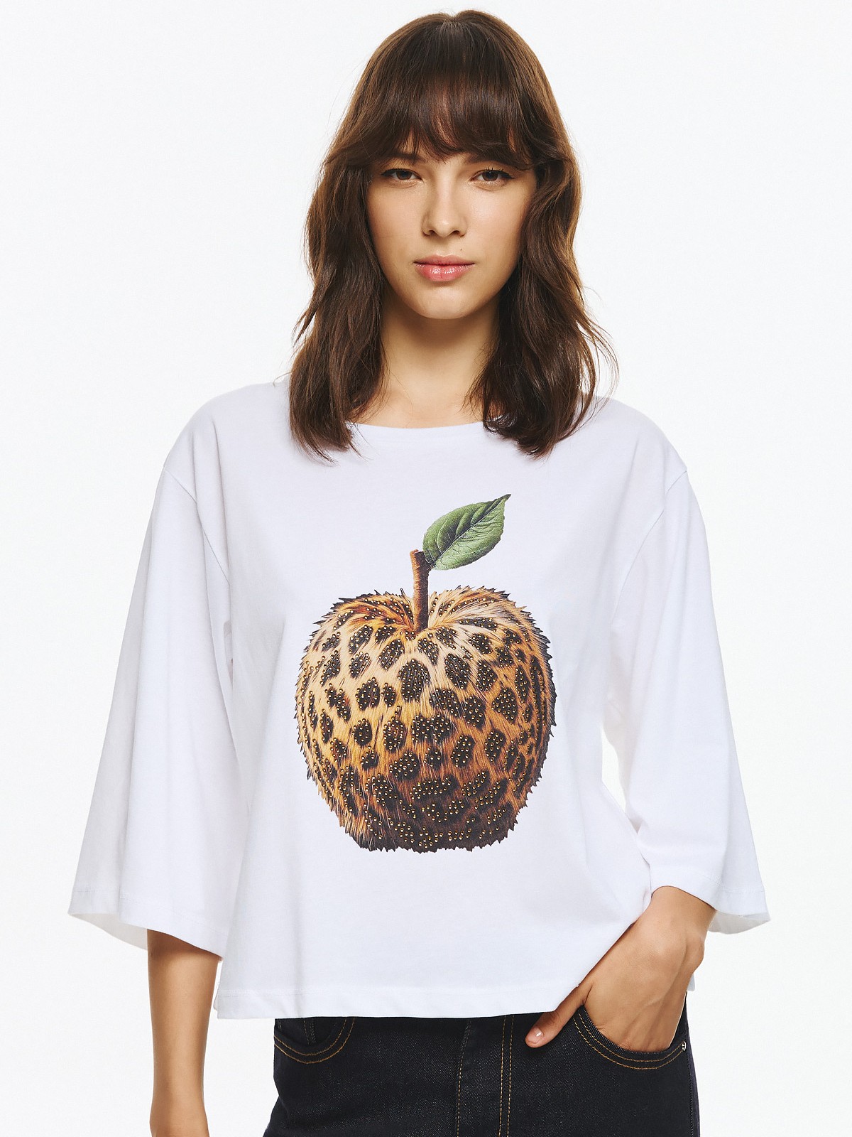 Μπλούζα με κοντό μανίκι με τύπωμα μήλο unitee White De javu