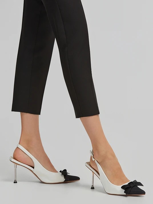 Γόβες mules nude δερματίνη με φιόγκο Black-White Lynne