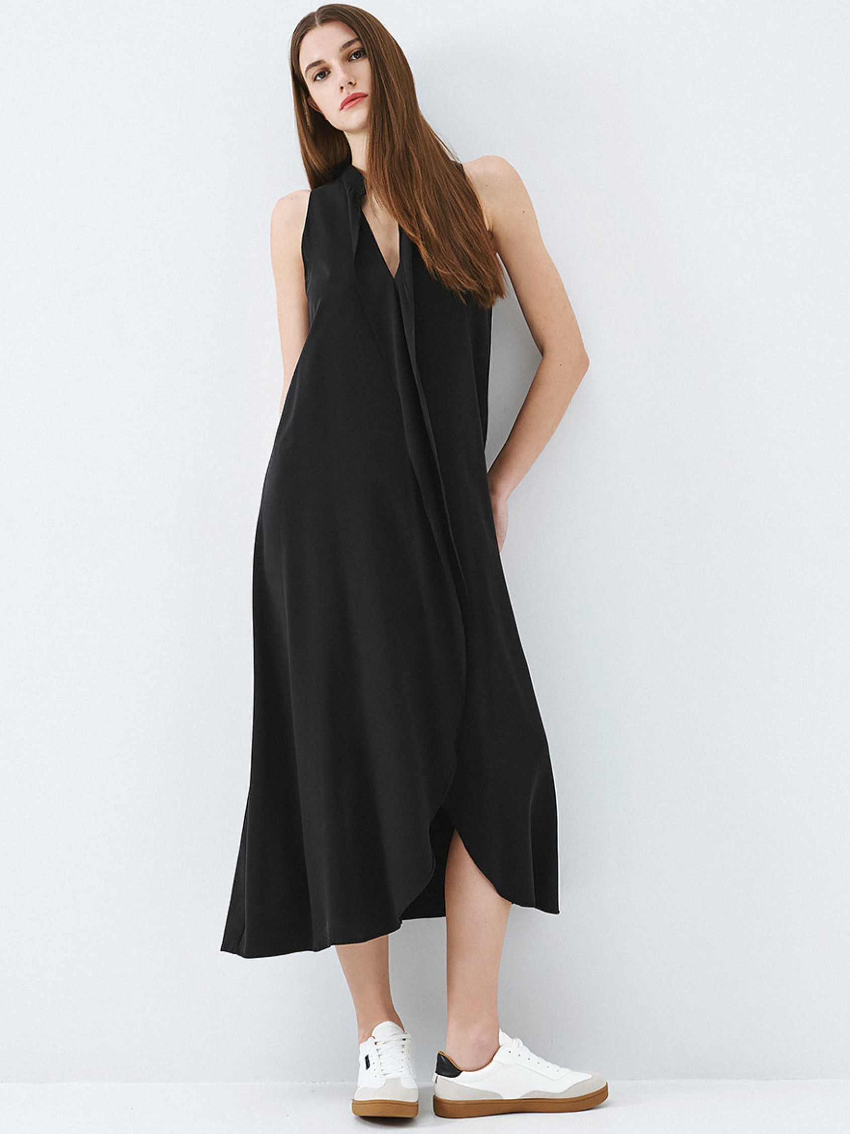 Φόρεμα αμάνικο μάξι με βολάν Black Access