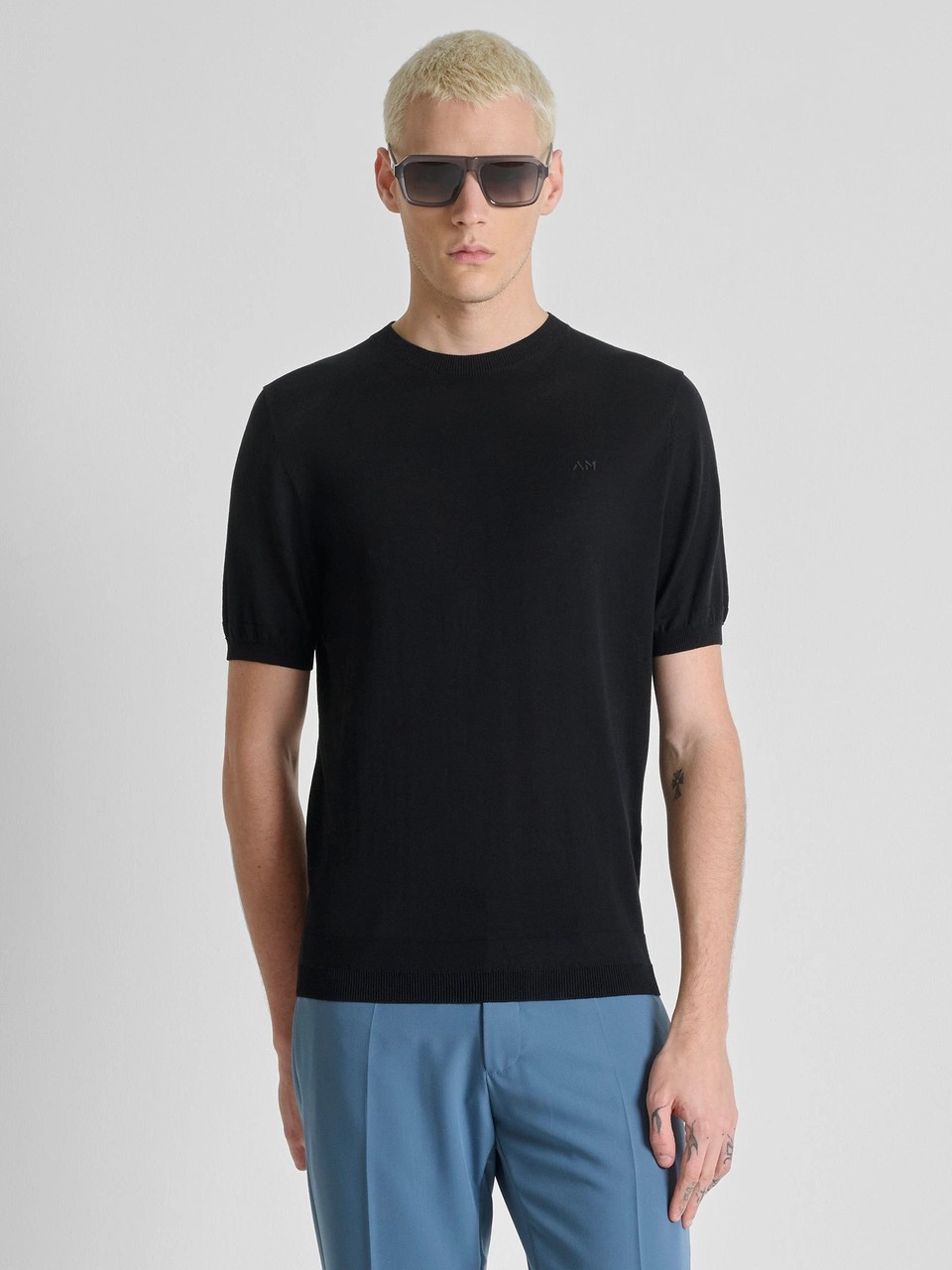 Μπλούζα με κοντό μανίκι πλεκτή Black Antony Morato