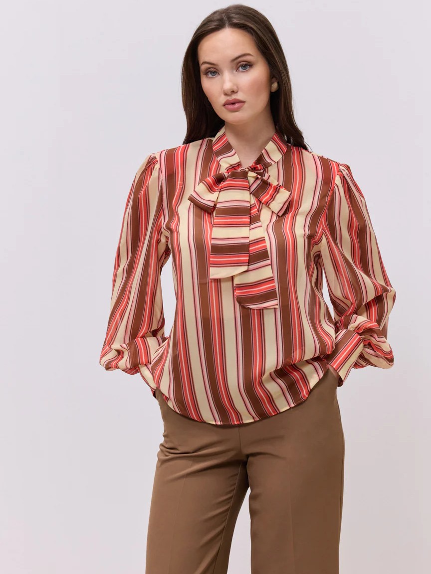 Μπλούζα με μακρύ μανίκι και δέσιμο στο λαιμό Loren Multi Enzzo