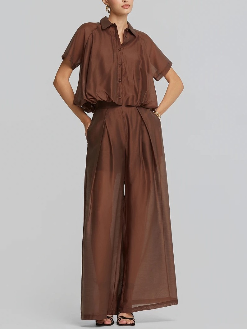 Παντελόνα ψηλόμεση με πιέτες Brown Lynne