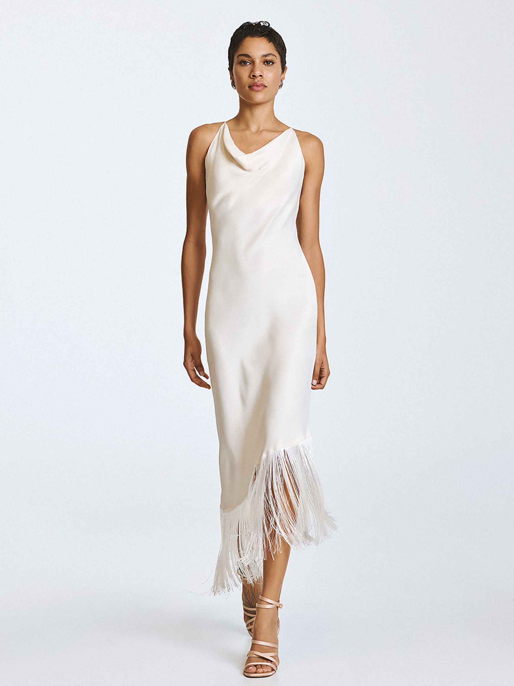 Φόρεμα μάξι ντραπέ με κρόσια Ecru Access