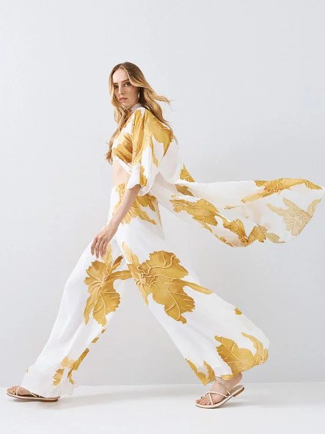 Παντελόνα wide-leg εμπριμέ Yellow Access