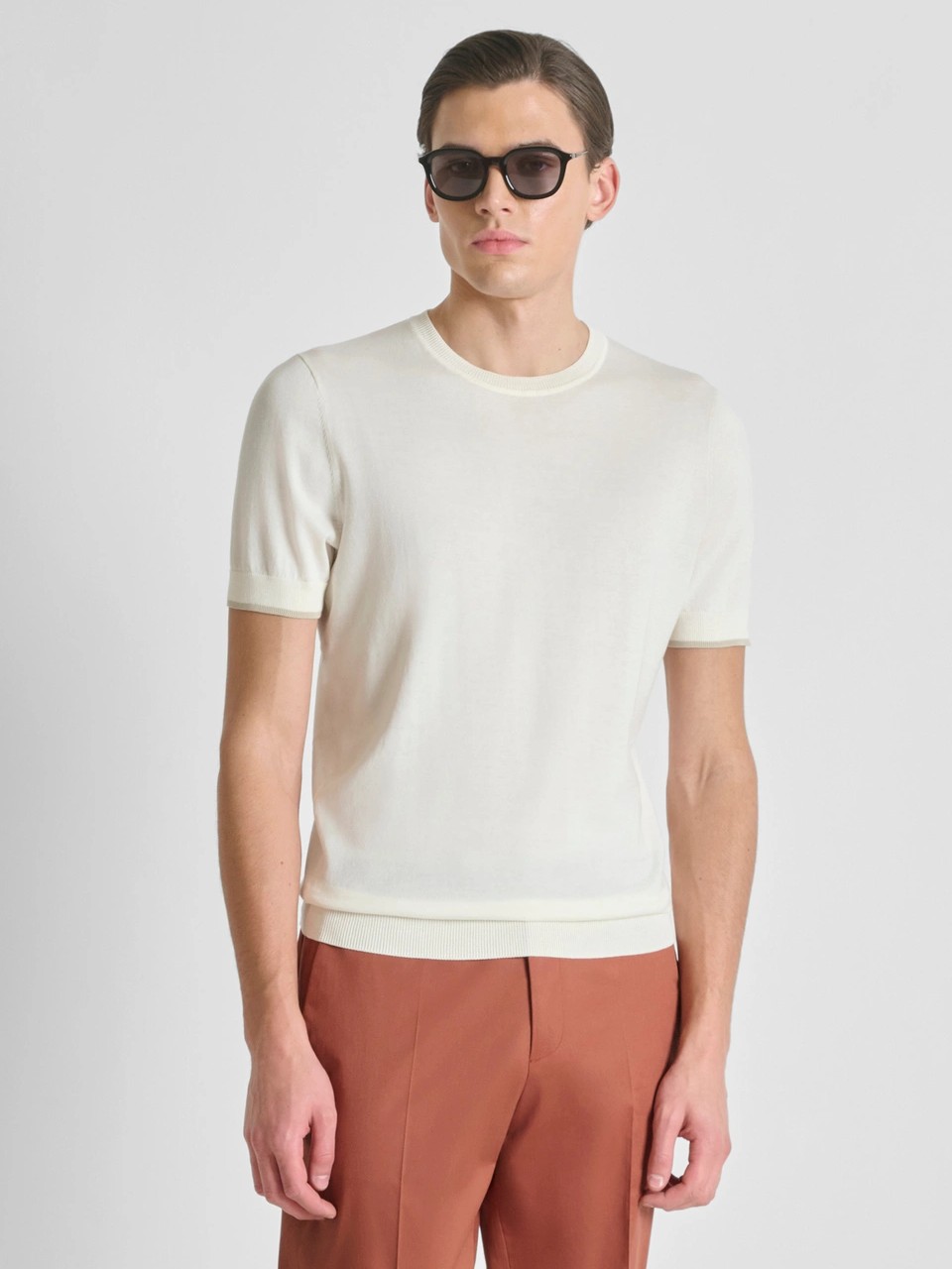 Μπλούζα με κοντό μανίκι πλεκτή Ecru Antony Morato