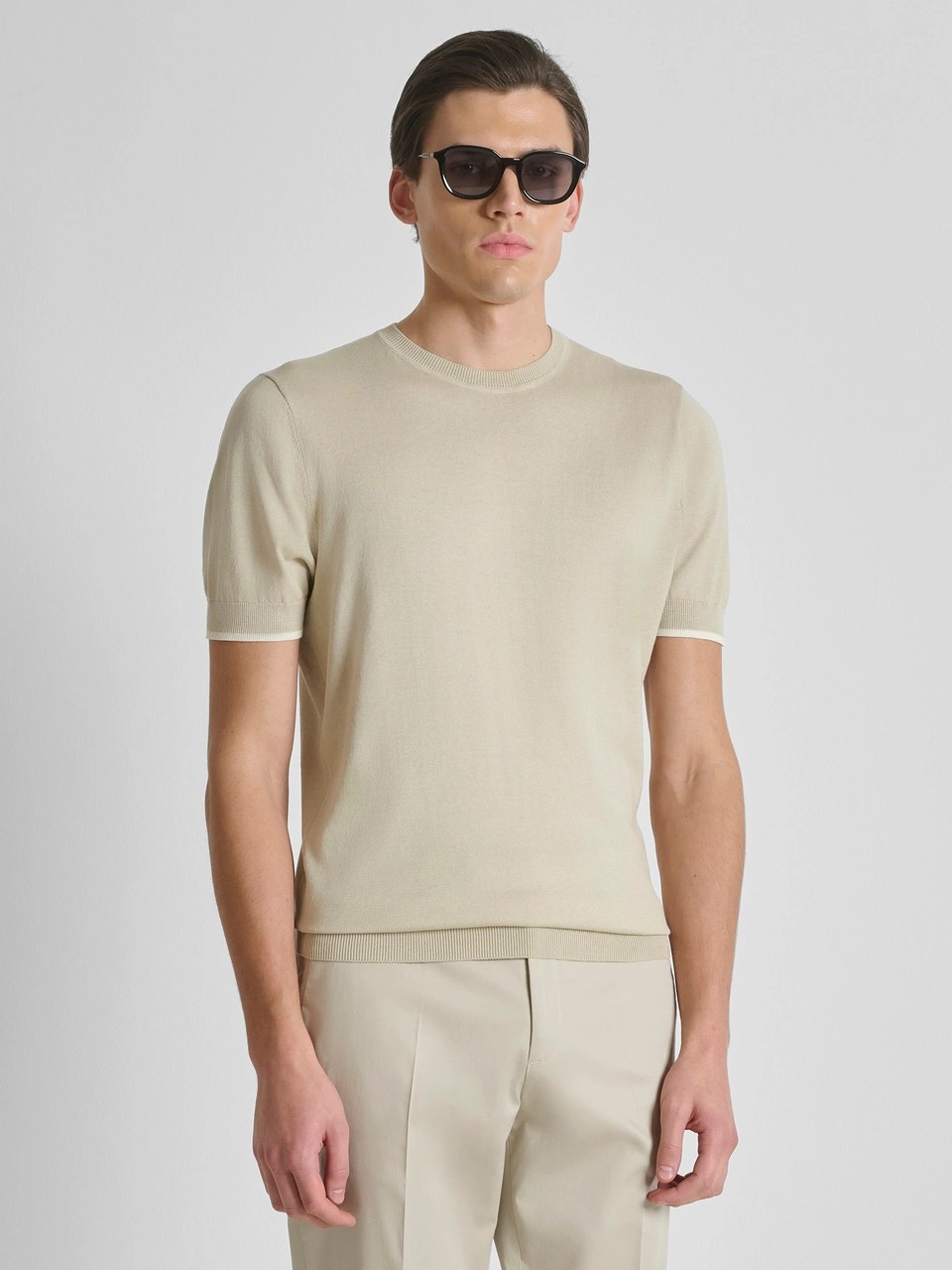 Μπλούζα με κοντό μανίκι πλεκτή Beige Antony Morato