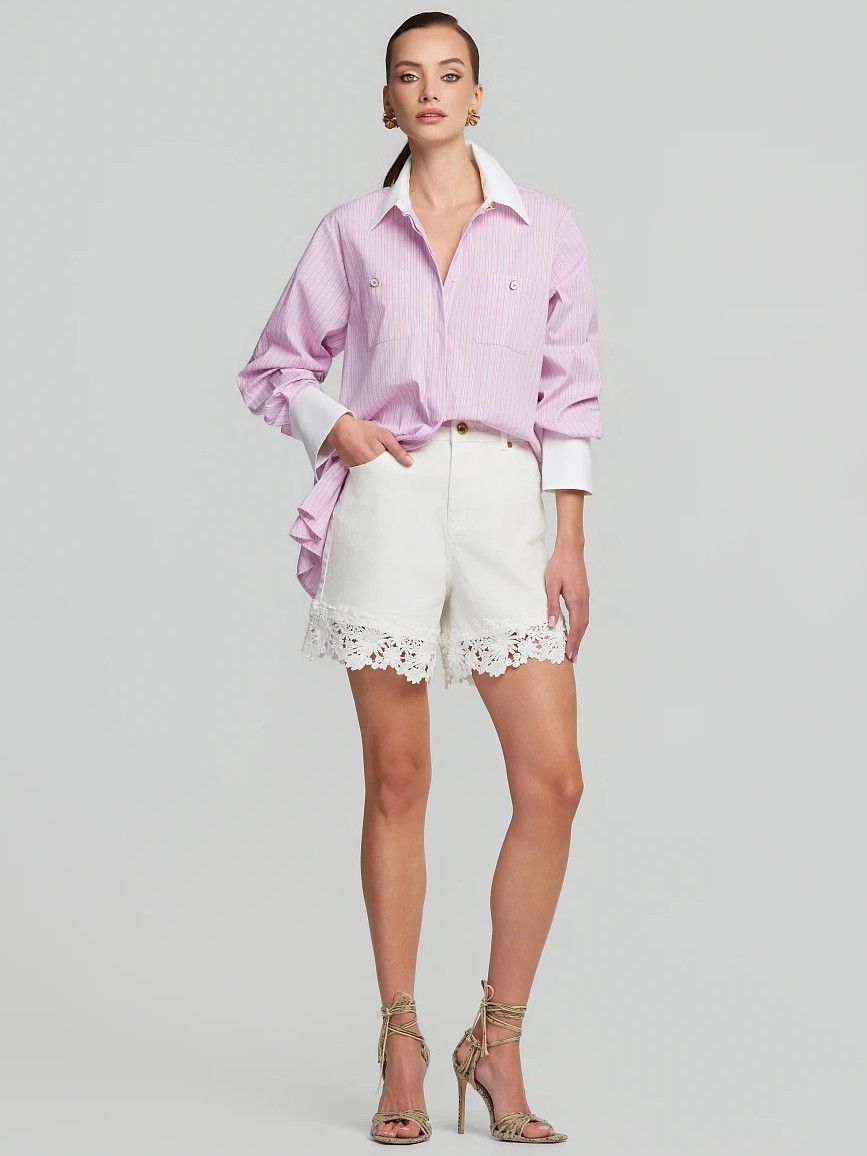 Πουκάμισο μακρύ ριγέ με αντιθέσεις Pink Lynne