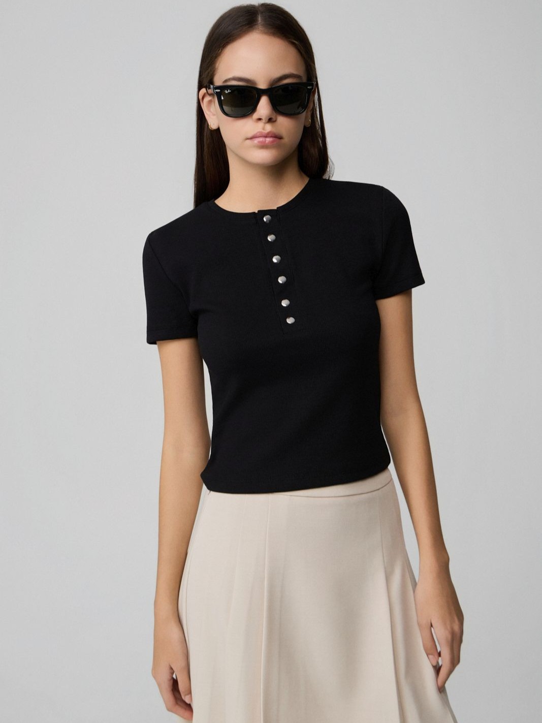 Τόπ ρίμπ με μεταλλικά κουμπιά Black Fullah sugah