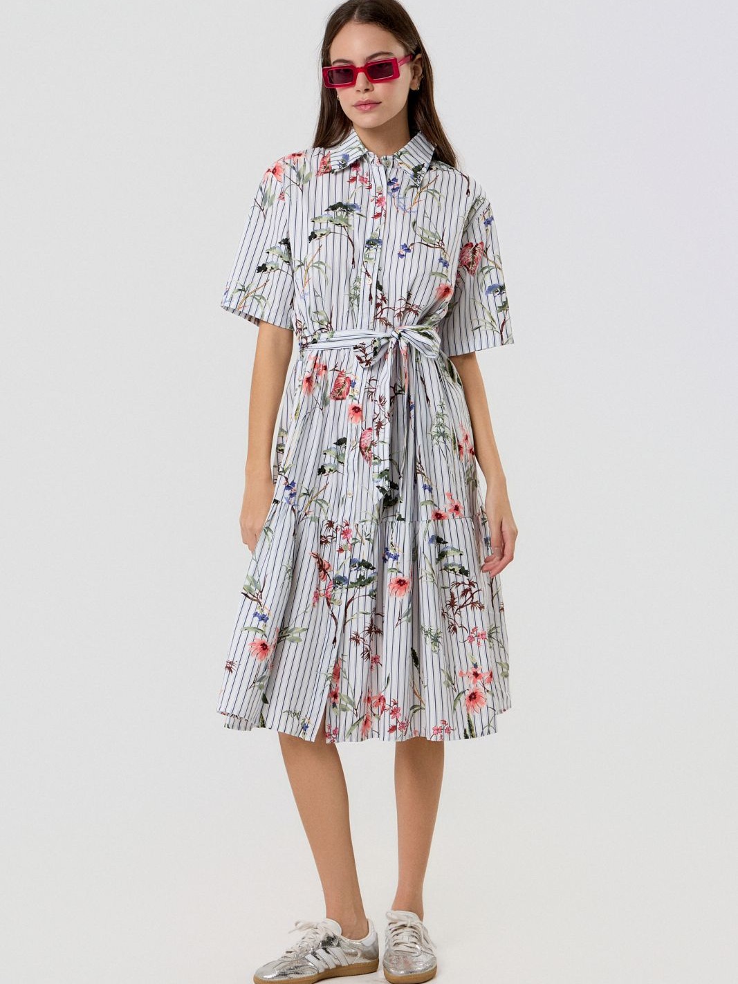 Πουκαμισοφόρεμα με ζώνη φλοράλ Blue Fullah sugah