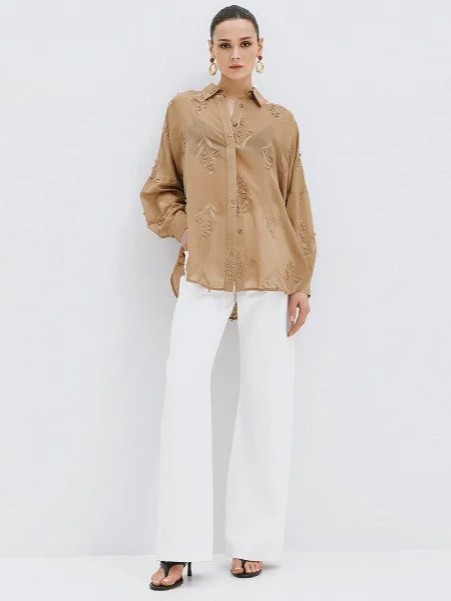 Πουκάμισο με κεντήματα Beige Access