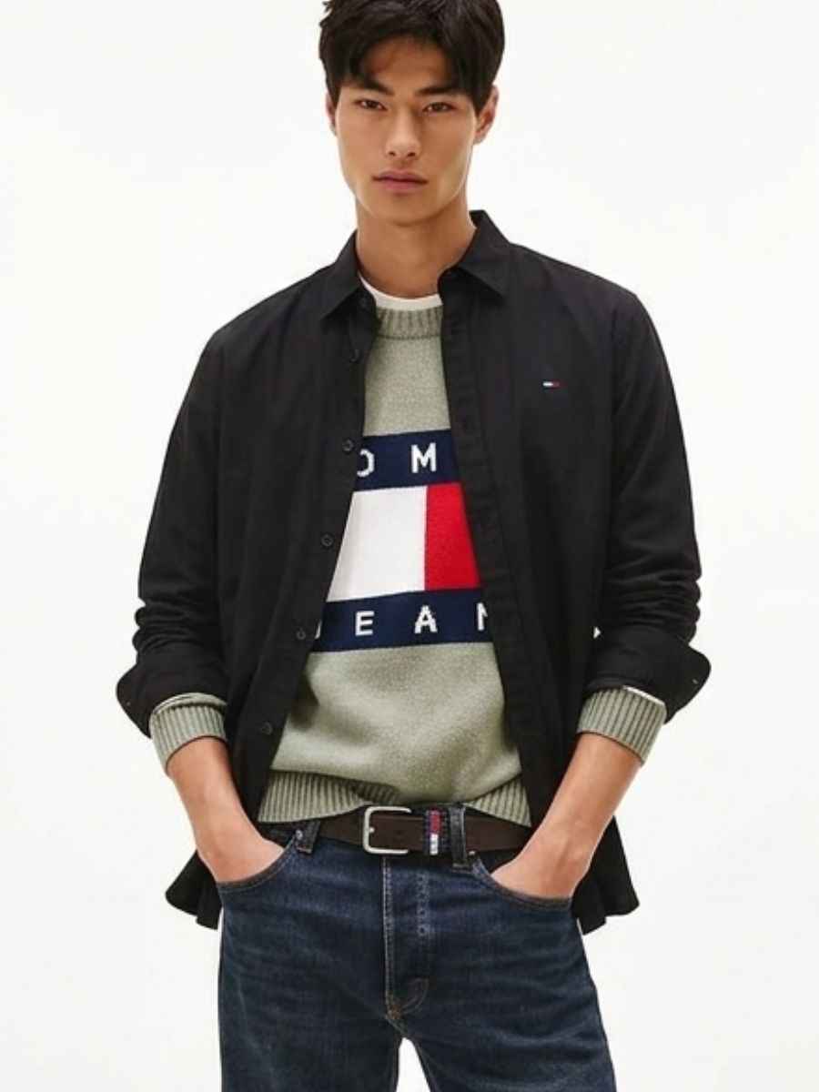 Πουκάμισο ανδρικό TJM REG poplin Black Tommy jeans