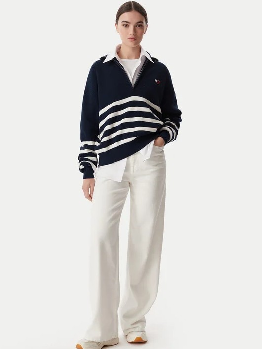 Μπλούζα πλεκτή TJW STRIPE QUARTER ZIP Blue Tommy jeans