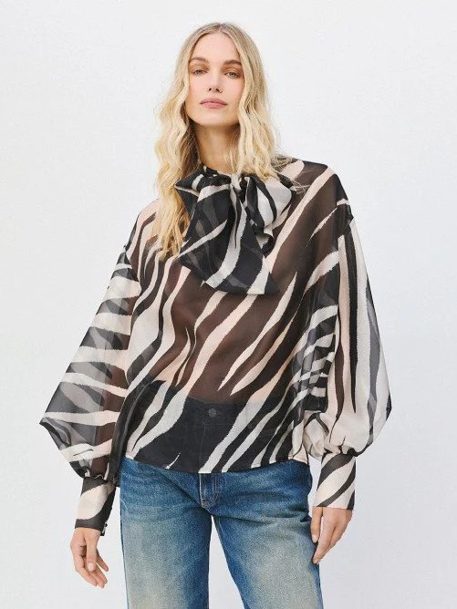Μπλούζα animal print με δέσιμο Black-White Access
